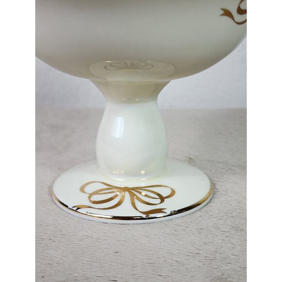 Teleflora Candy Dish Pedestal Bowl 5" Ivory Gold Trim Compote Dish 80s Korea - Picture 4 of 13